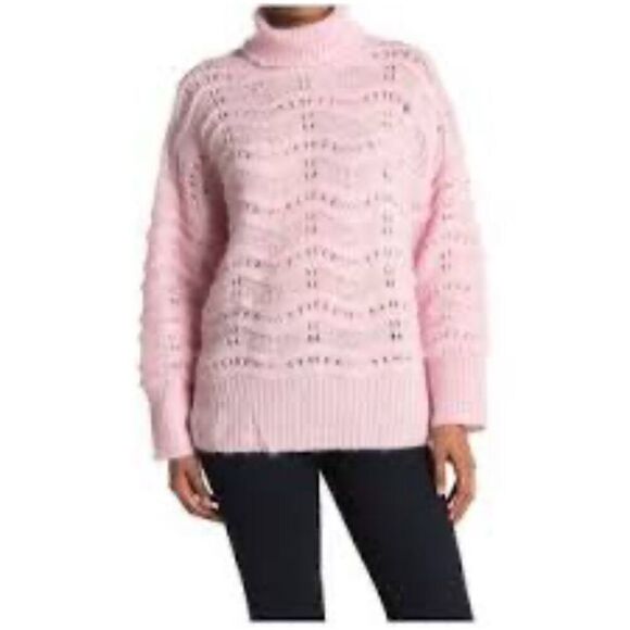 FRNCH Paris Pink Cable Knit Turtleneck Sweater - Picture 1 of 5